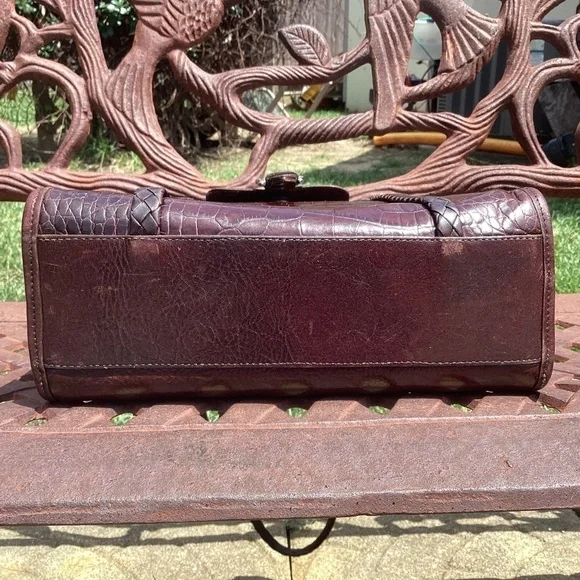 Vintage Brighton Mahogany Silver Flap Top Croc Embossed Leather Messenger Bag - Picture 7 of 9